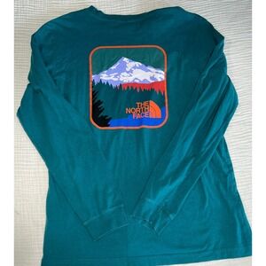 The North Face Mens Long Sleeve Graphic Tee Shirt, Teal Green